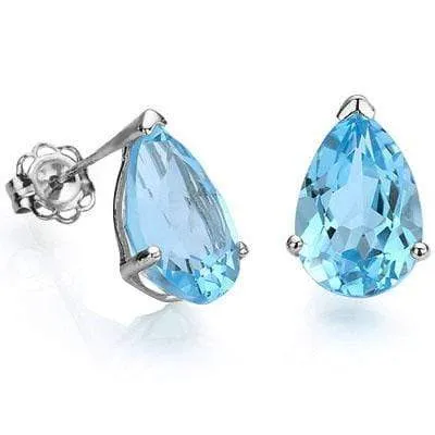 ELITE 2 CARAT TW (2 PCS) BLUE TOPAZ 10K SOLID WHITE GOLD EARRINGS