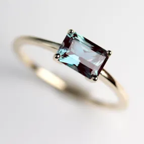 Emerald Cut East-West Basket Solitaire Ring with Alexandrite