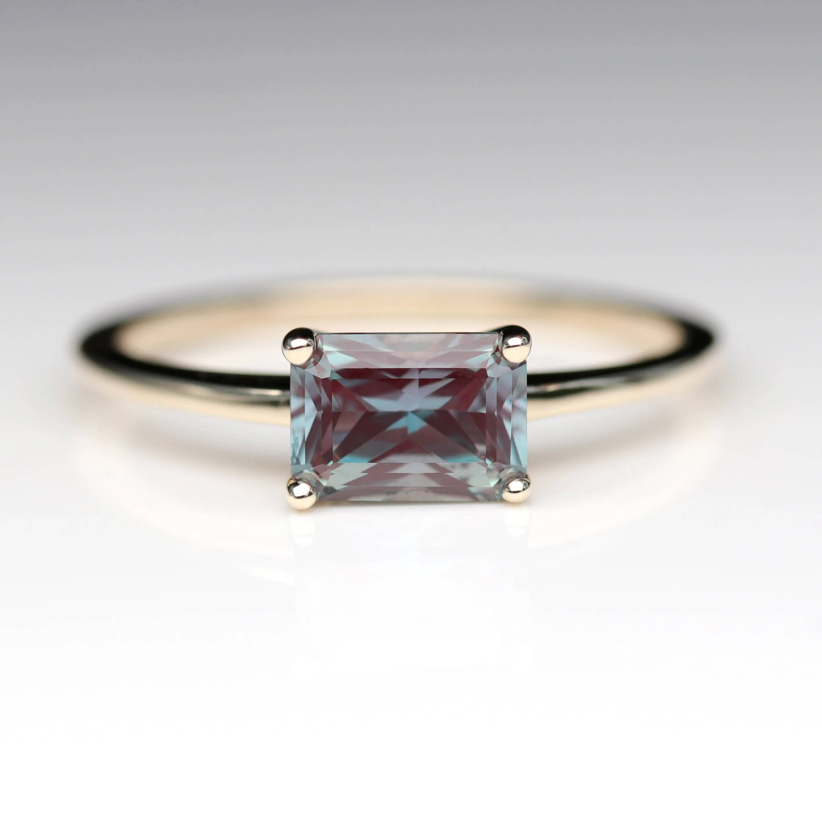 Emerald Cut East-West Basket Solitaire Ring with Alexandrite