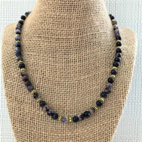 Espresso Agate Brown Mens Beaded Necklace