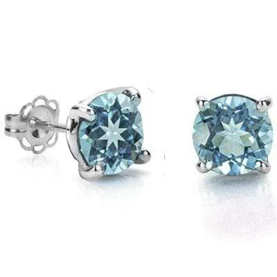 EXCLUSIVE 0.9 CARAT TW (2 PCS) BLUE TOPAZ 10K SOLID WHITE GOLD EARRINGS