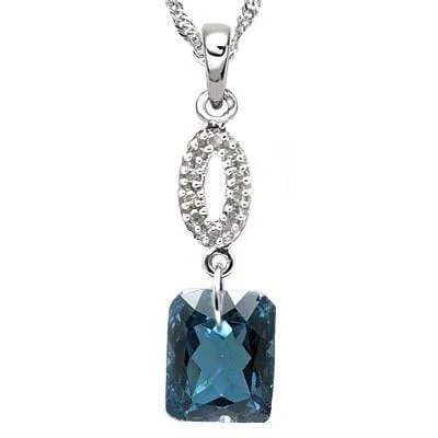 EXCLUSIVE 2.98 CT LONDON BLUE TOPAZ & 10PCS WHITE DIAMOND 10K SOLID WHITE GOLD PENDANT