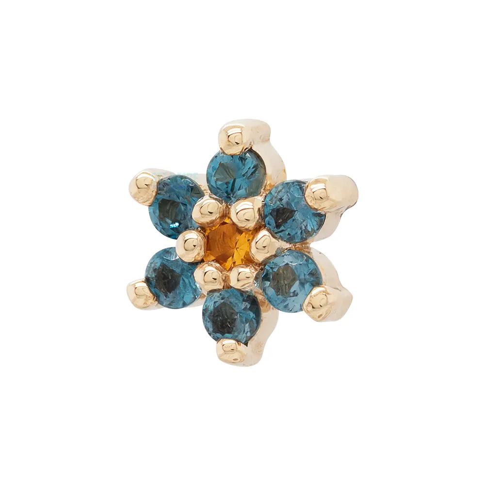 Flower #2 Threaded End in Gold with London Blue Topaz & Citrine