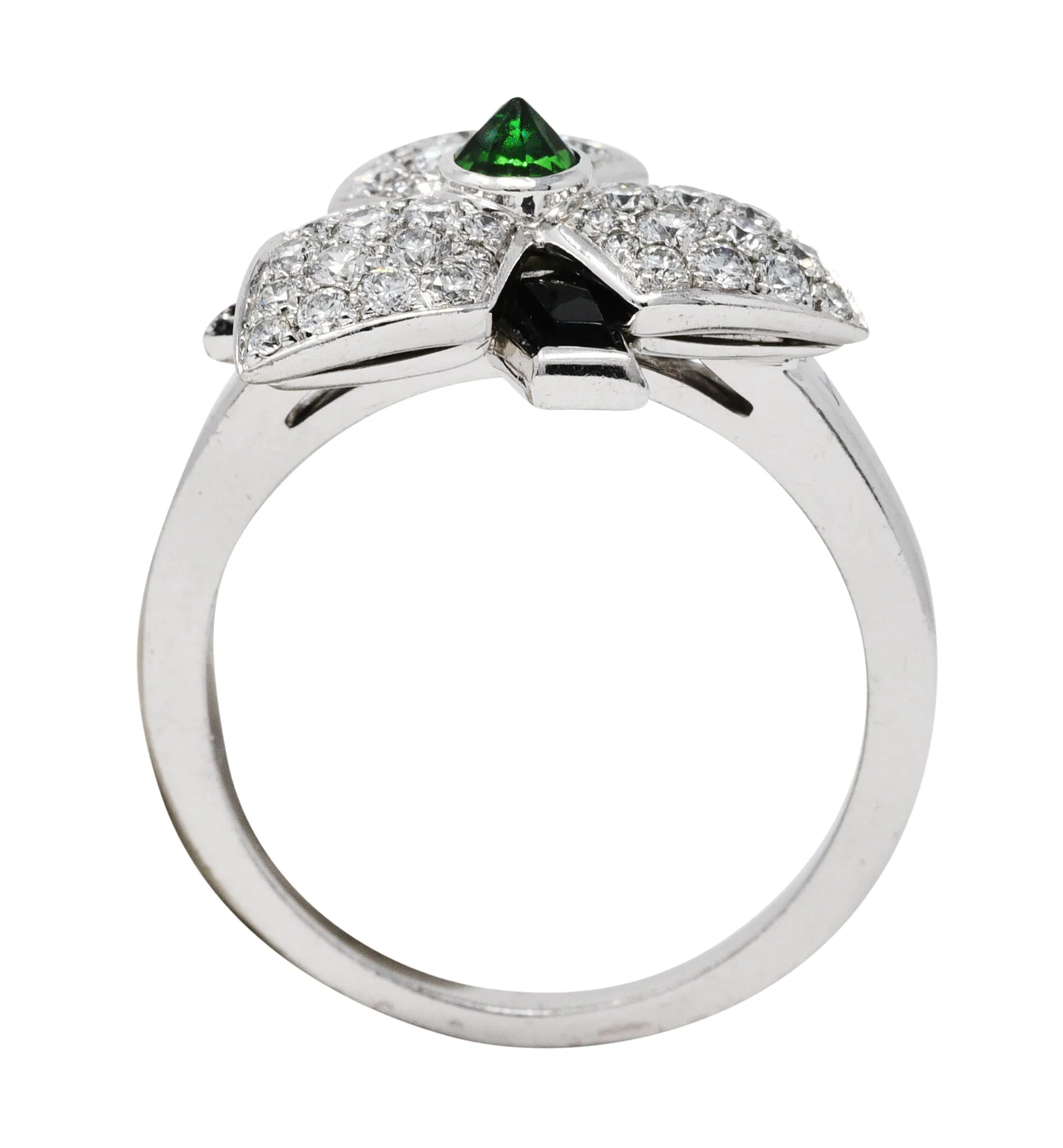 French Cartier Diamond Onyx Tsavorite Garnet 18 Karat White Gold Caresse D'Orchidees Ring