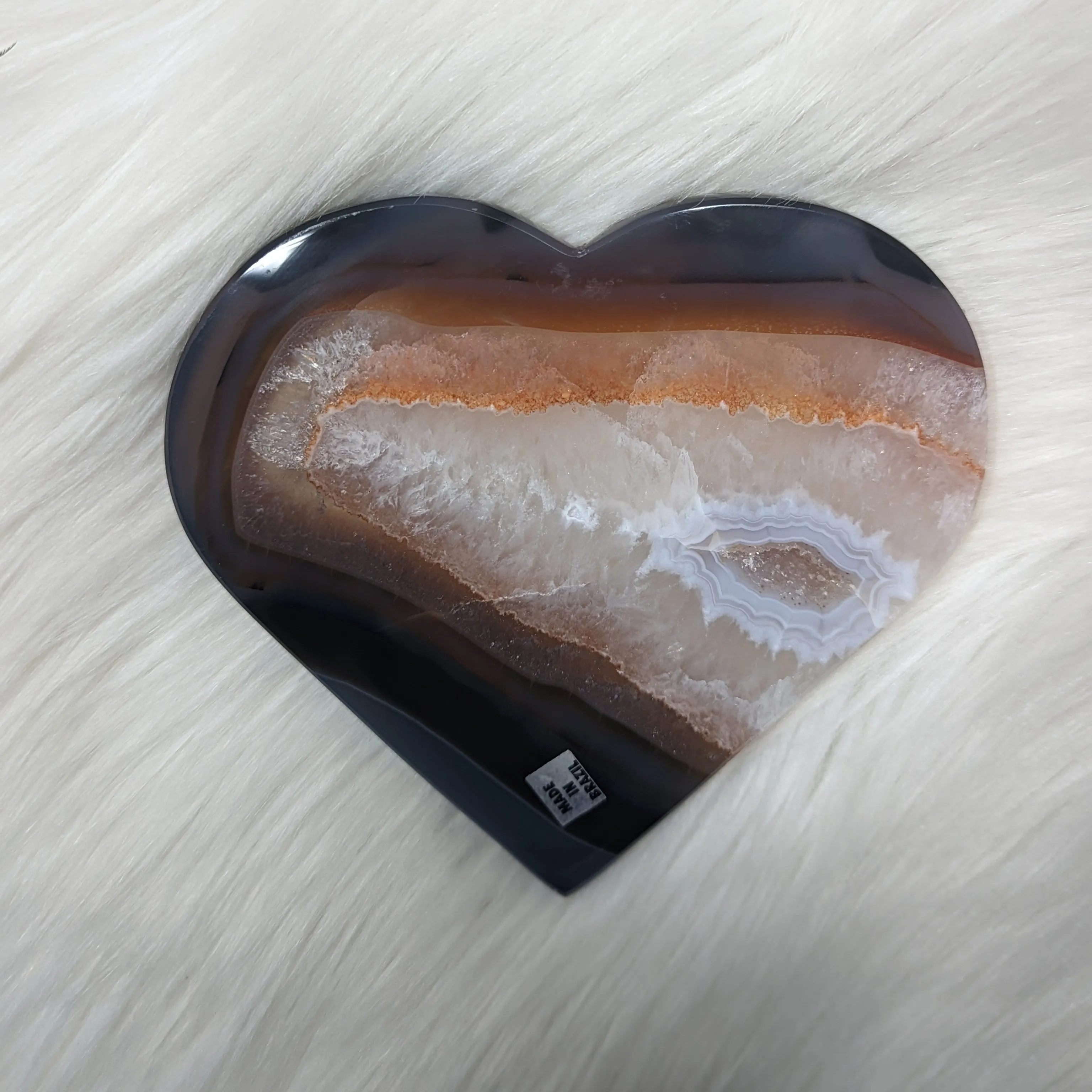 GEMMY XL Natural Agate Heart Carving ~ Brazil ~ Blue and Quartz White Banding~