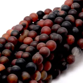 Gemstone Beads, Agate, Natural, Round, (Dyed & Heated), Frosted, Dark Red, 8mm