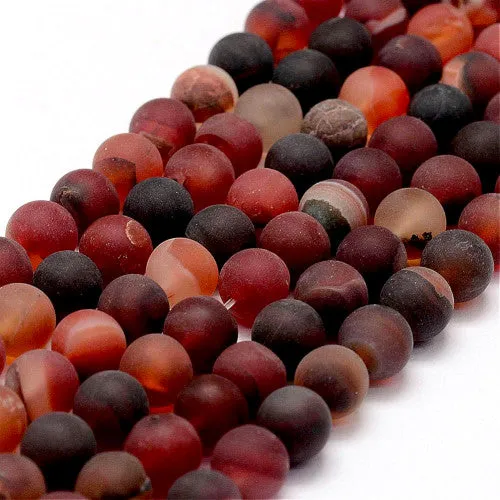 Gemstone Beads, Agate, Natural, Round, (Dyed & Heated), Frosted, Orange, Red, 6mm