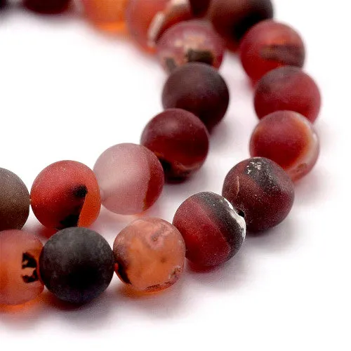 Gemstone Beads, Agate, Natural, Round, (Dyed & Heated), Frosted, Orange, Red, 6mm