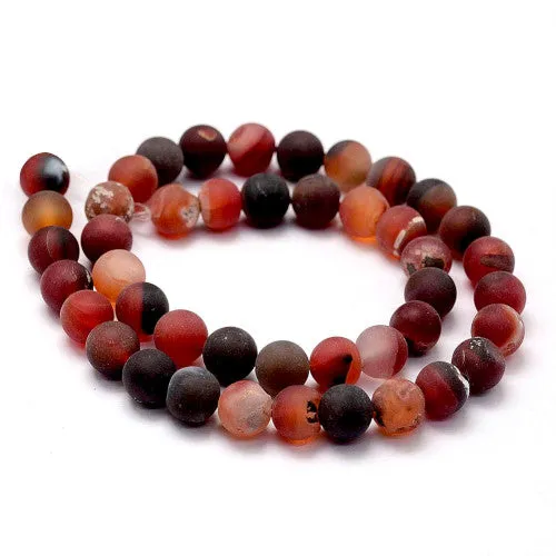 Gemstone Beads, Agate, Natural, Round, (Dyed & Heated), Frosted, Orange, Red, 6mm