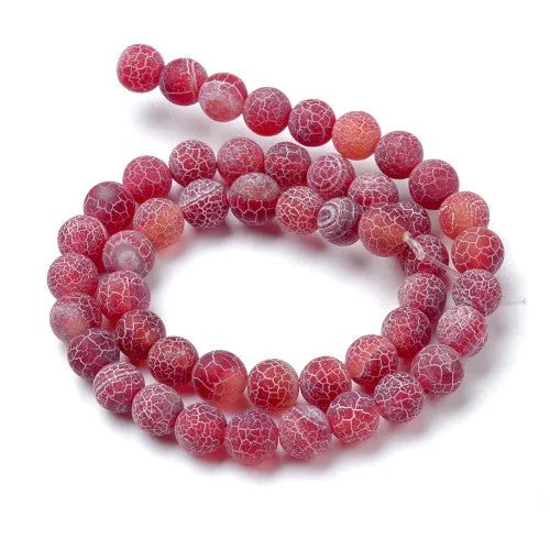 Gemstone Beads, Agate, Natural, Round, (Dyed), Frosted, Crackle, Dark Red, 8mm