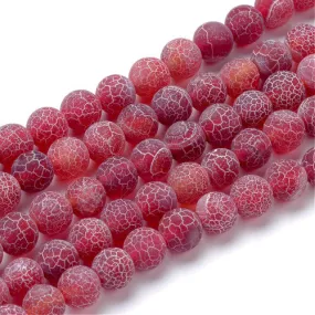 Gemstone Beads, Agate, Natural, Round, (Dyed), Frosted, Crackle, Dark Red, 8mm