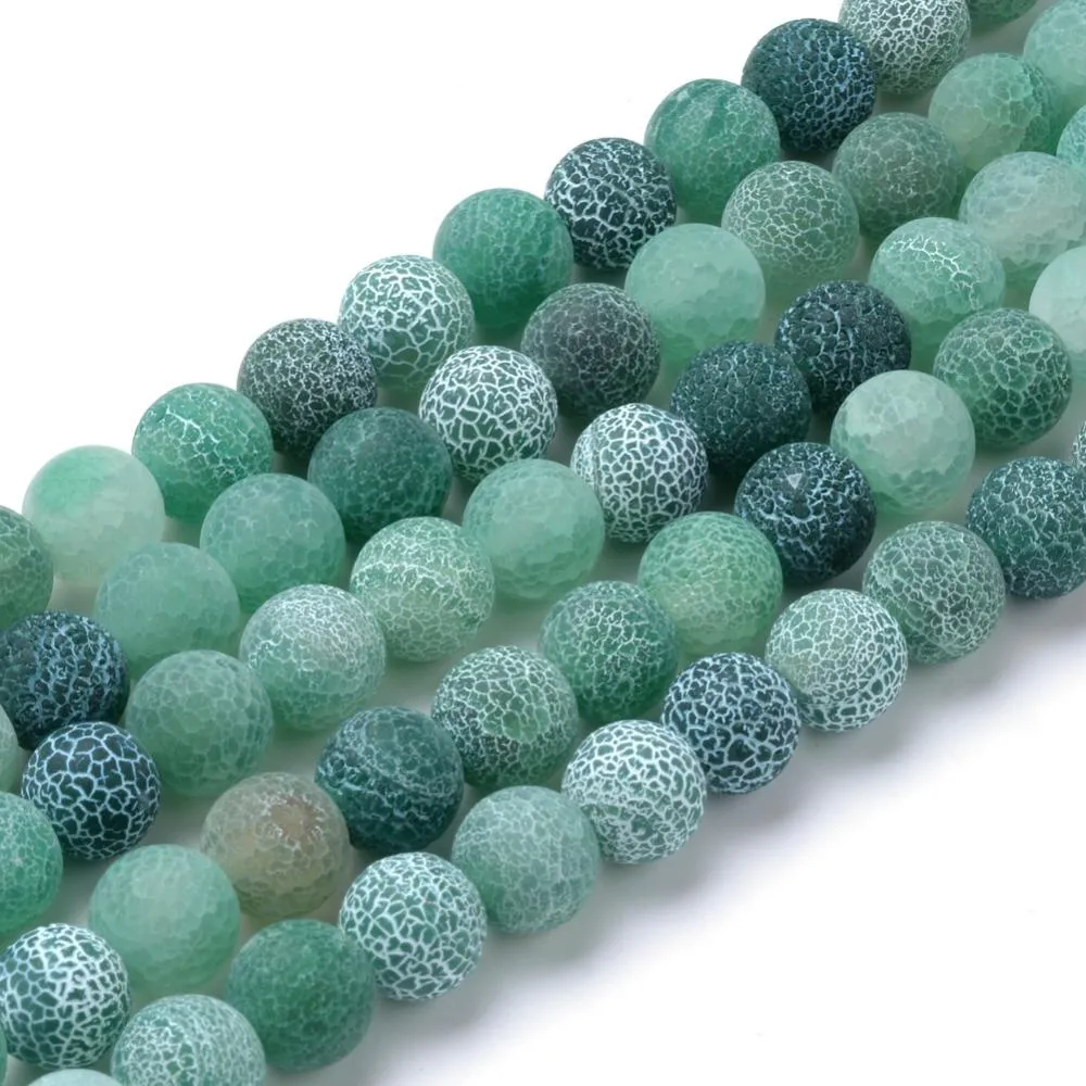 Gemstone Beads, Agate, Natural, Round, (Dyed), Frosted, Crackle, Green, 6mm