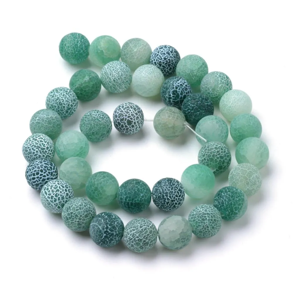 Gemstone Beads, Agate, Natural, Round, (Dyed), Frosted, Crackle, Green, 6mm