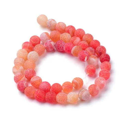 Gemstone Beads, Agate, Natural, Round, (Dyed), Frosted, Crackle, Orange, 8mm