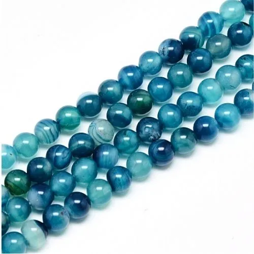 Gemstone Beads, Banded Agate, Natural, Round, (Dyed), Dark Cyan, 8mm