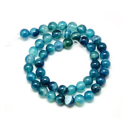 Gemstone Beads, Banded Agate, Natural, Round, (Dyed), Dark Cyan, 8mm