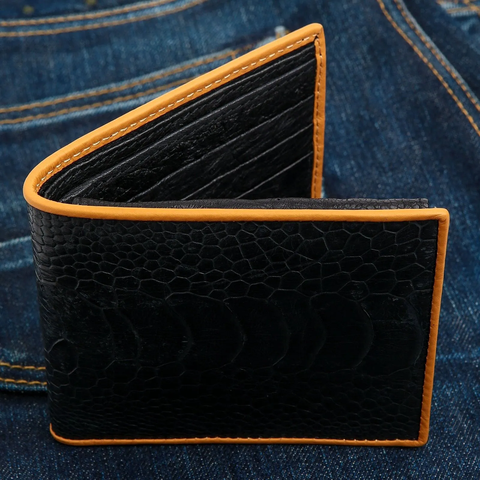 Genuine Black Ostrich Leg Skin Leather Wallet