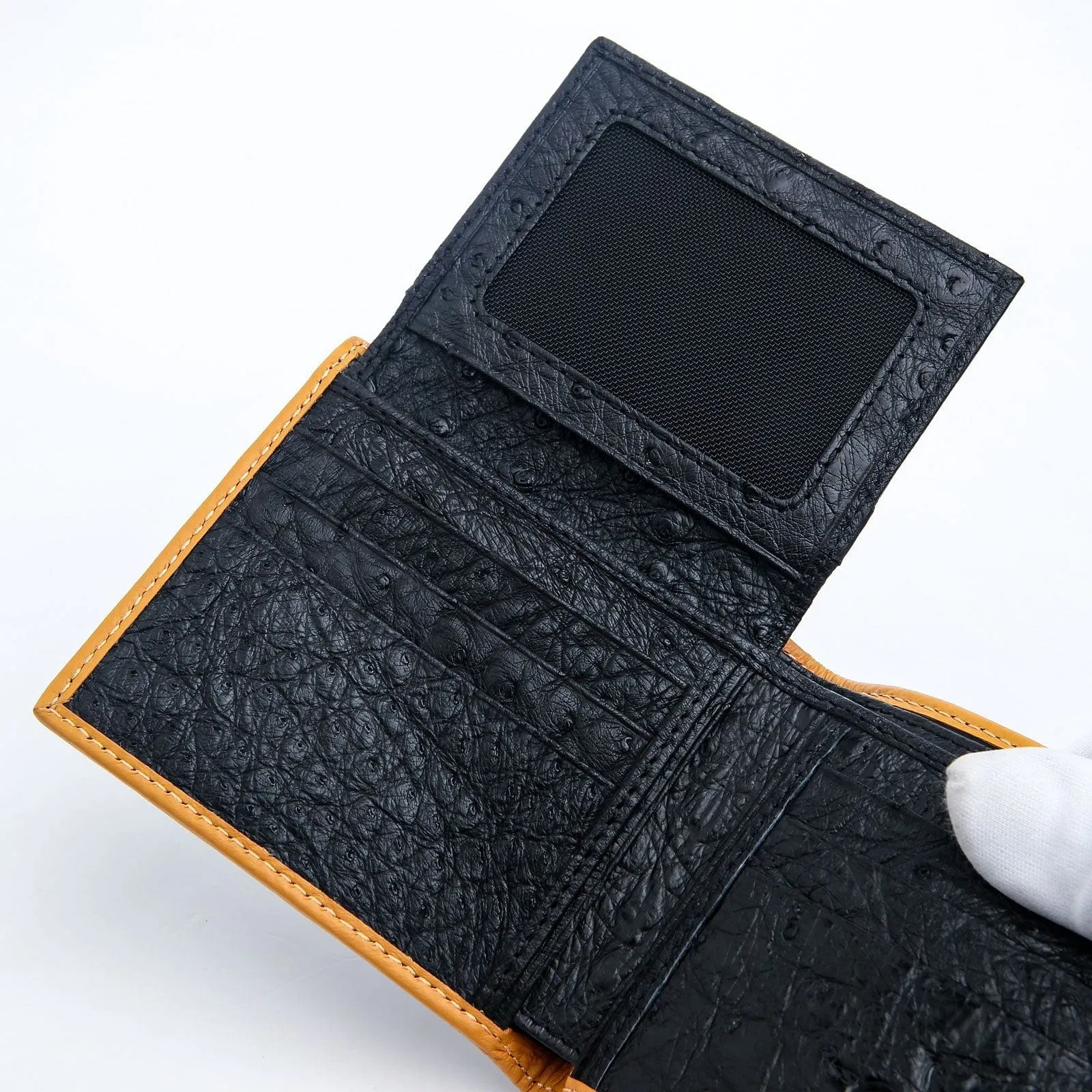 Genuine Black Ostrich Leg Skin Leather Wallet