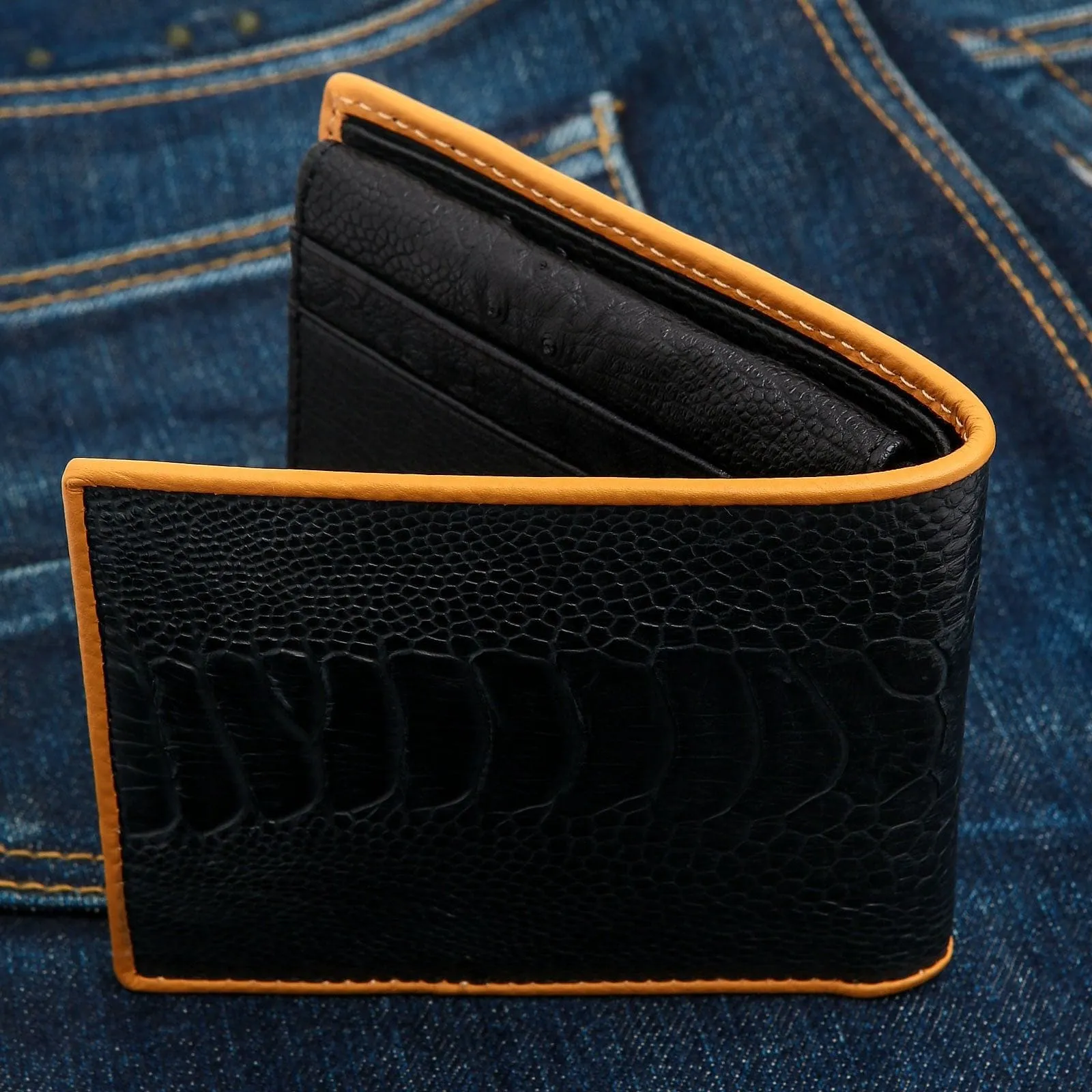 Genuine Black Ostrich Leg Skin Leather Wallet