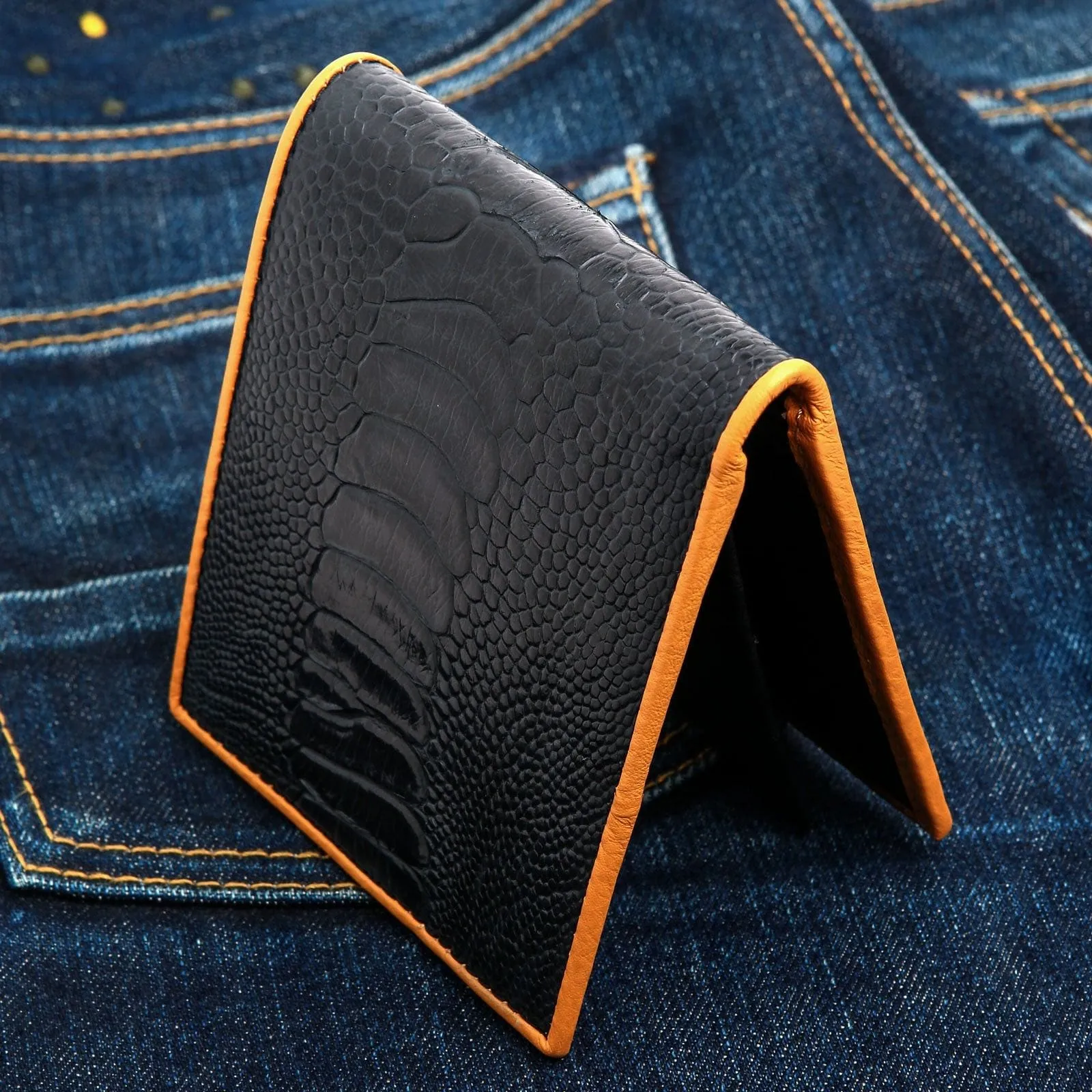 Genuine Black Ostrich Leg Skin Leather Wallet