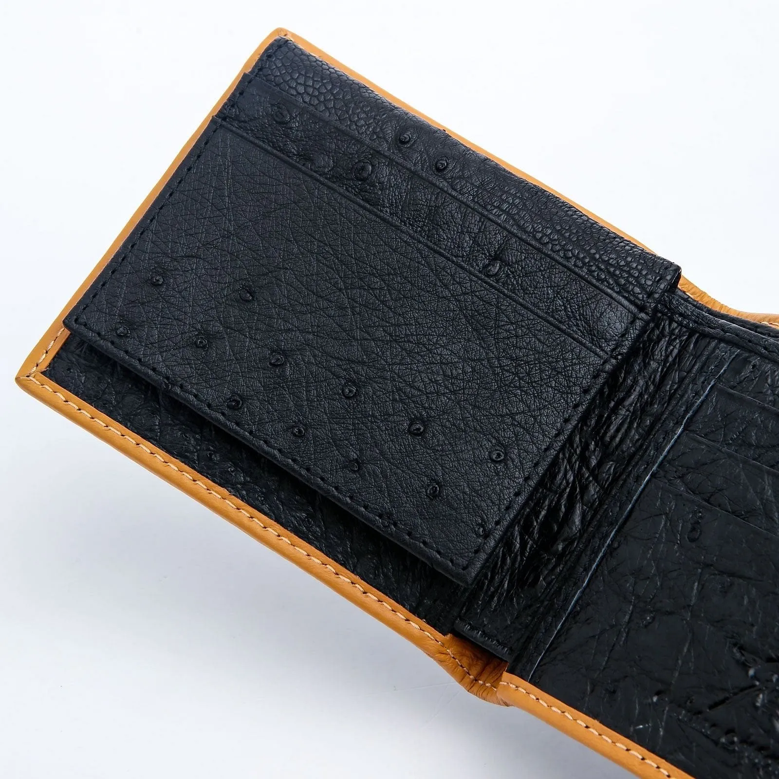 Genuine Black Ostrich Leg Skin Leather Wallet