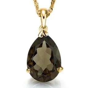 GLAMOROUS 6 CARAT TW (7 PCS) SMOKEY TOPAZ 10K SOLID YELLOW GOLD PENDANT