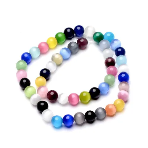 Glass Beads, Cat Eye, Fiber Optic, Assorted Colors, Round, 8mm