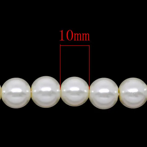 Glass Pearl Beads, Strand,  Ivory, Round, 10mm