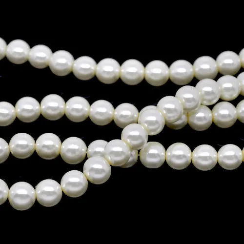 Glass Pearl Beads, Strand,  Ivory, Round, 10mm