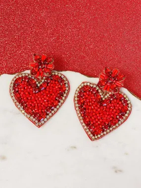 Glitzy Rhinestone Heart Dangle Earrings