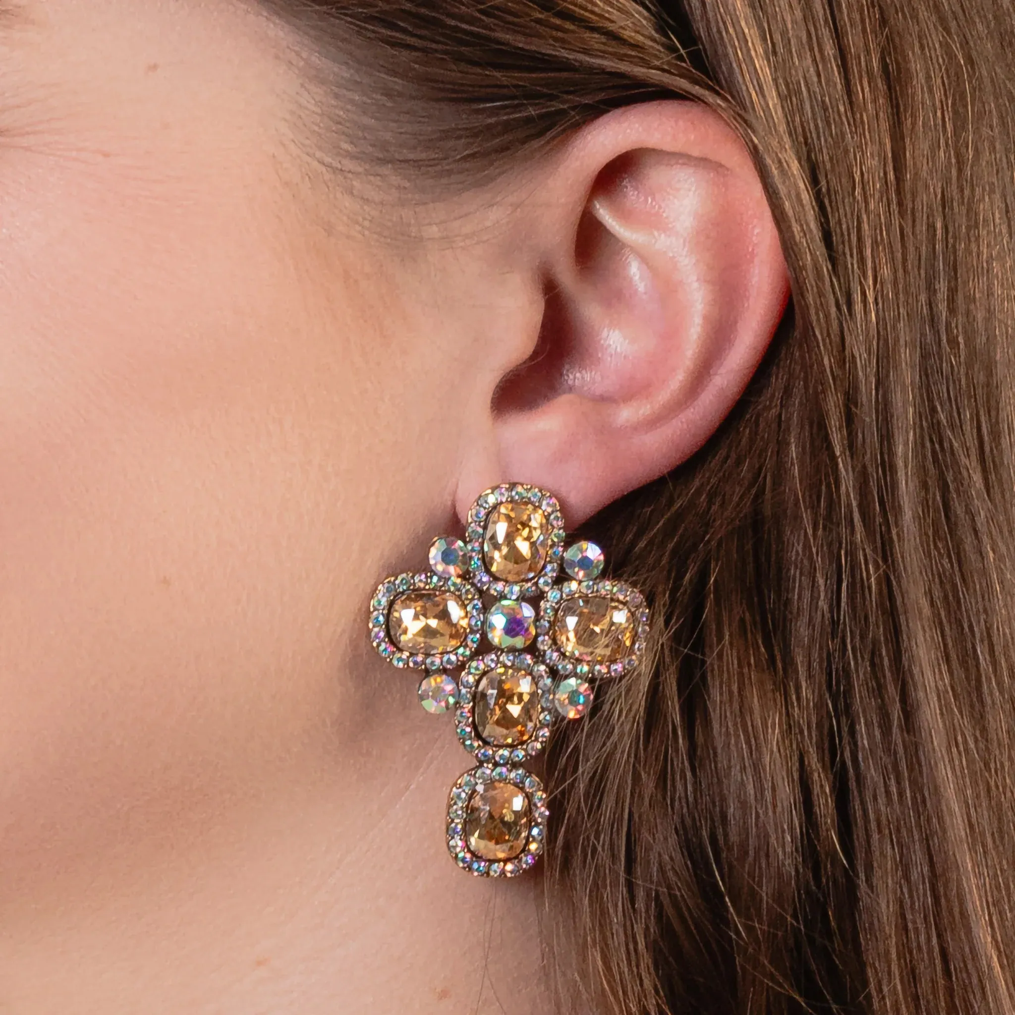 Gold Bling stud cross earrings