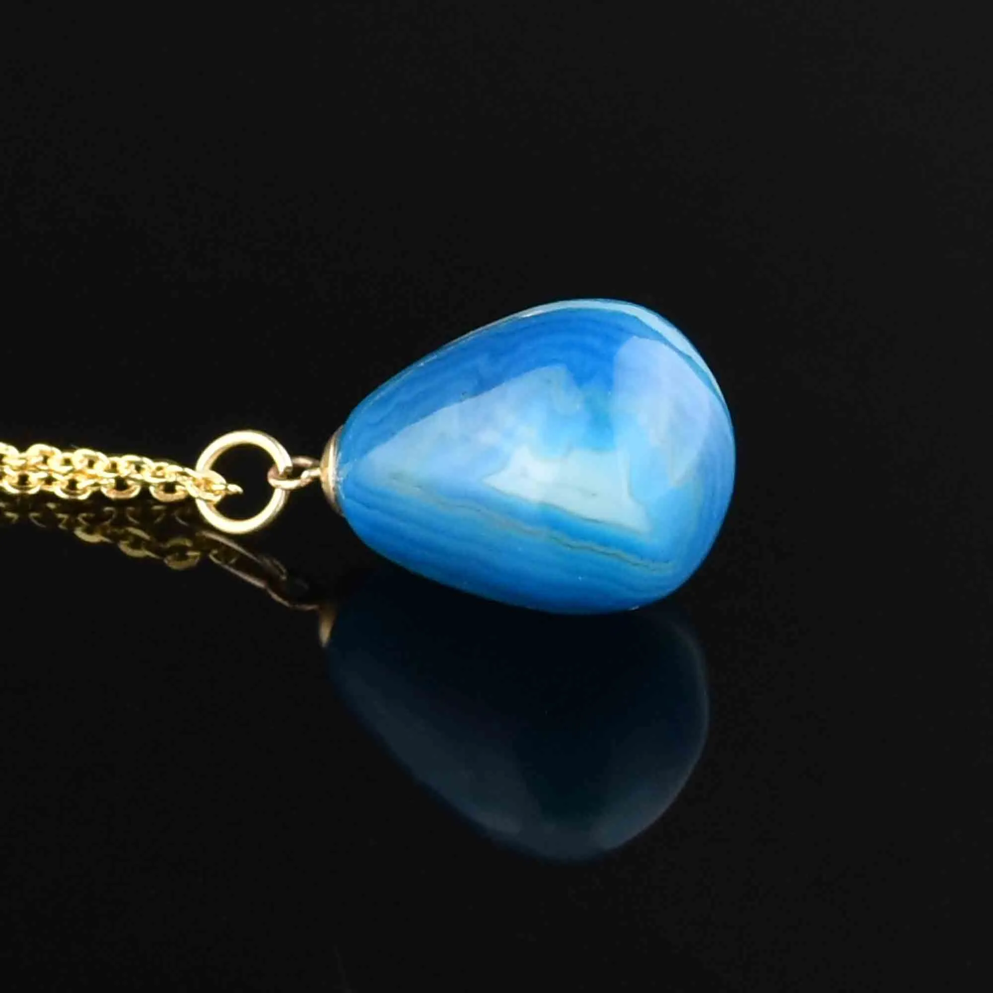 Gold Blue Agate Egg Pendant Necklace