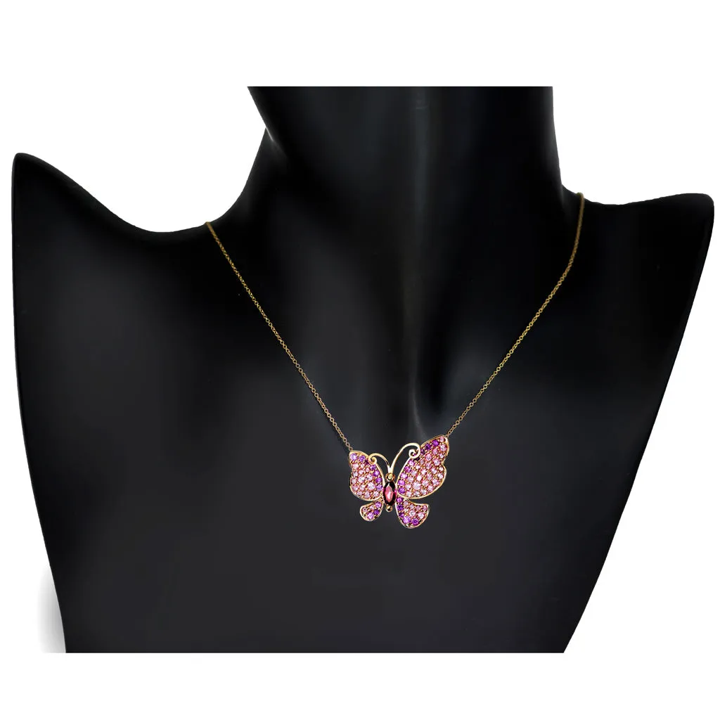 Gold Butterfly Pin, Pendant with Pink Topaz & Sapphires