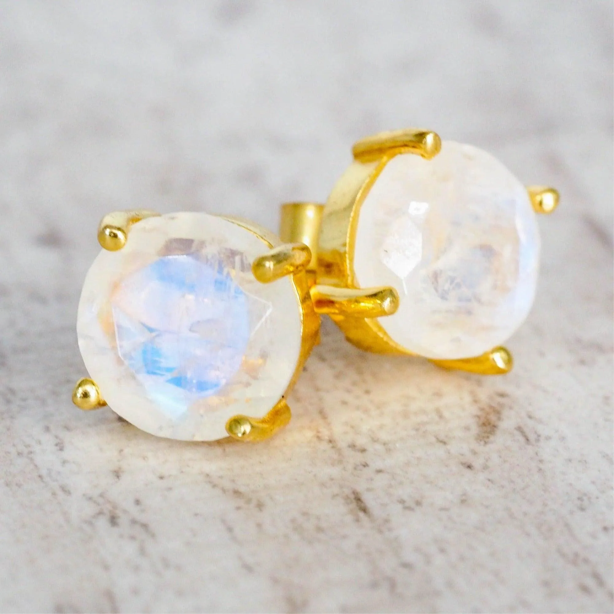 Gold Moonstone Studs