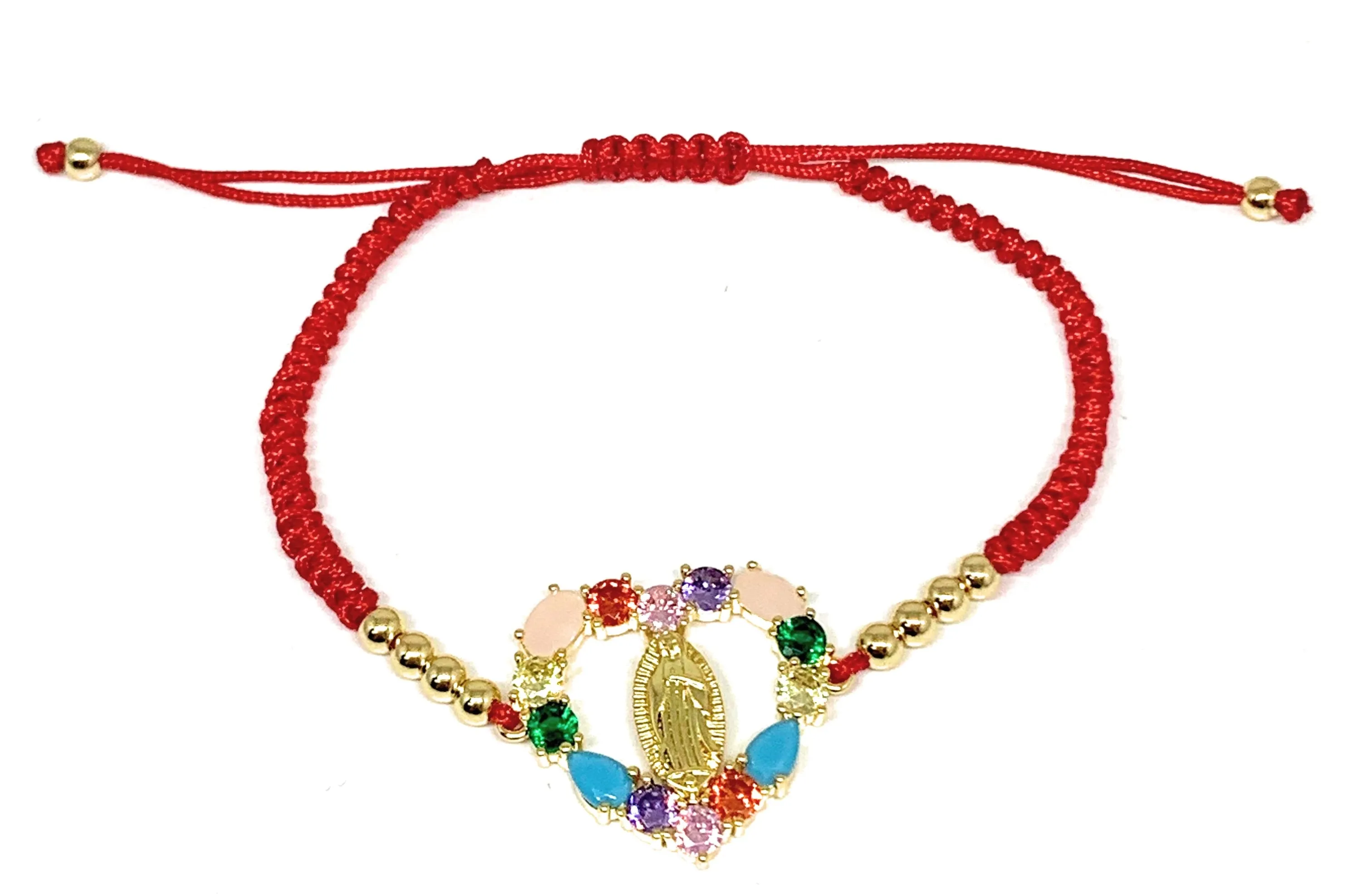 Gold Plated Colorful Rhinestone Heart Virgin Mary Bracelet Virgen De Guadalupe Pulsera 8 Adjustable