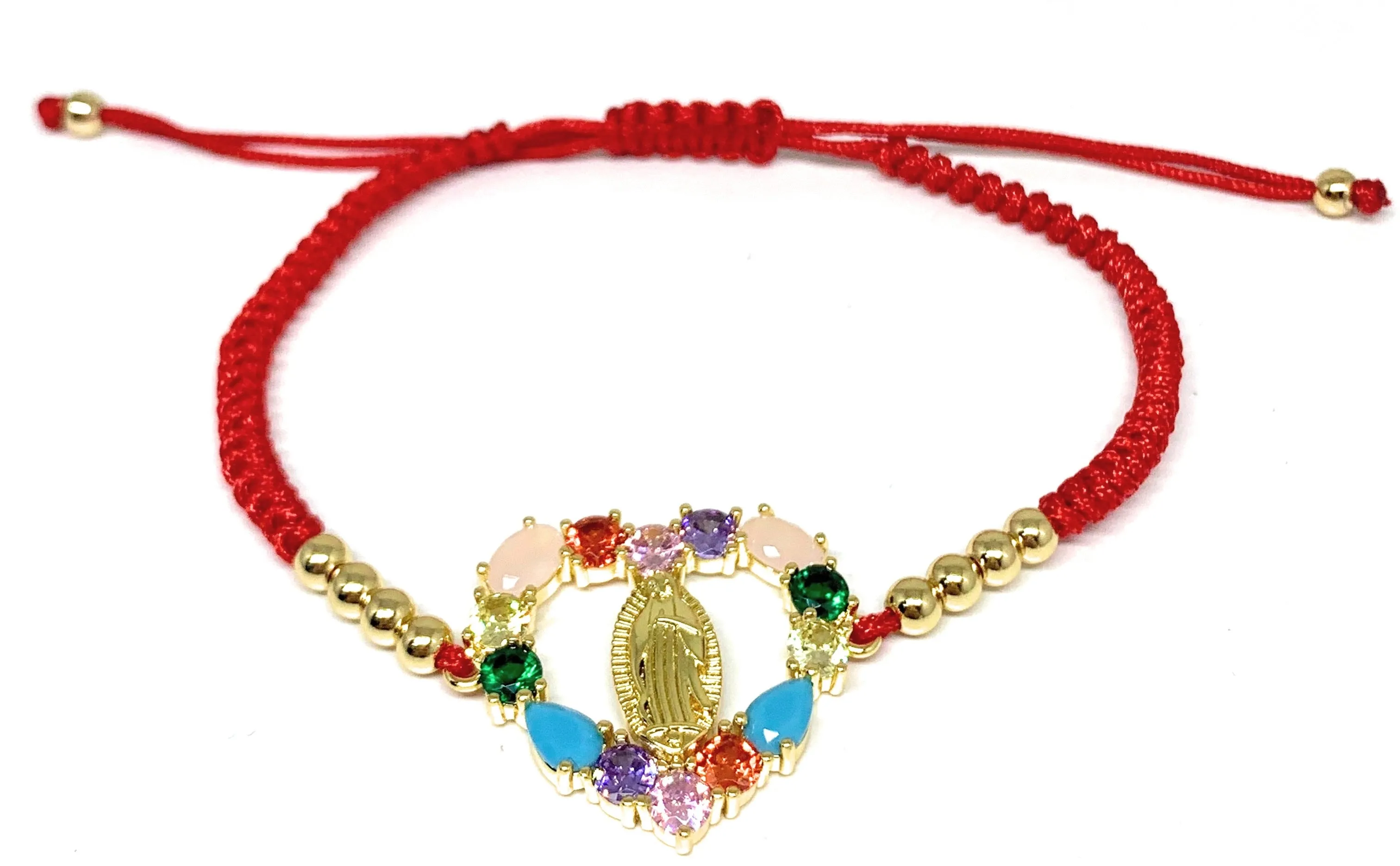 Gold Plated Colorful Rhinestone Heart Virgin Mary Bracelet Virgen De Guadalupe Pulsera 8 Adjustable