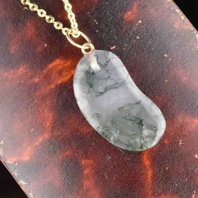 Gold Scottish Moss Agate Bean Pendant Necklace