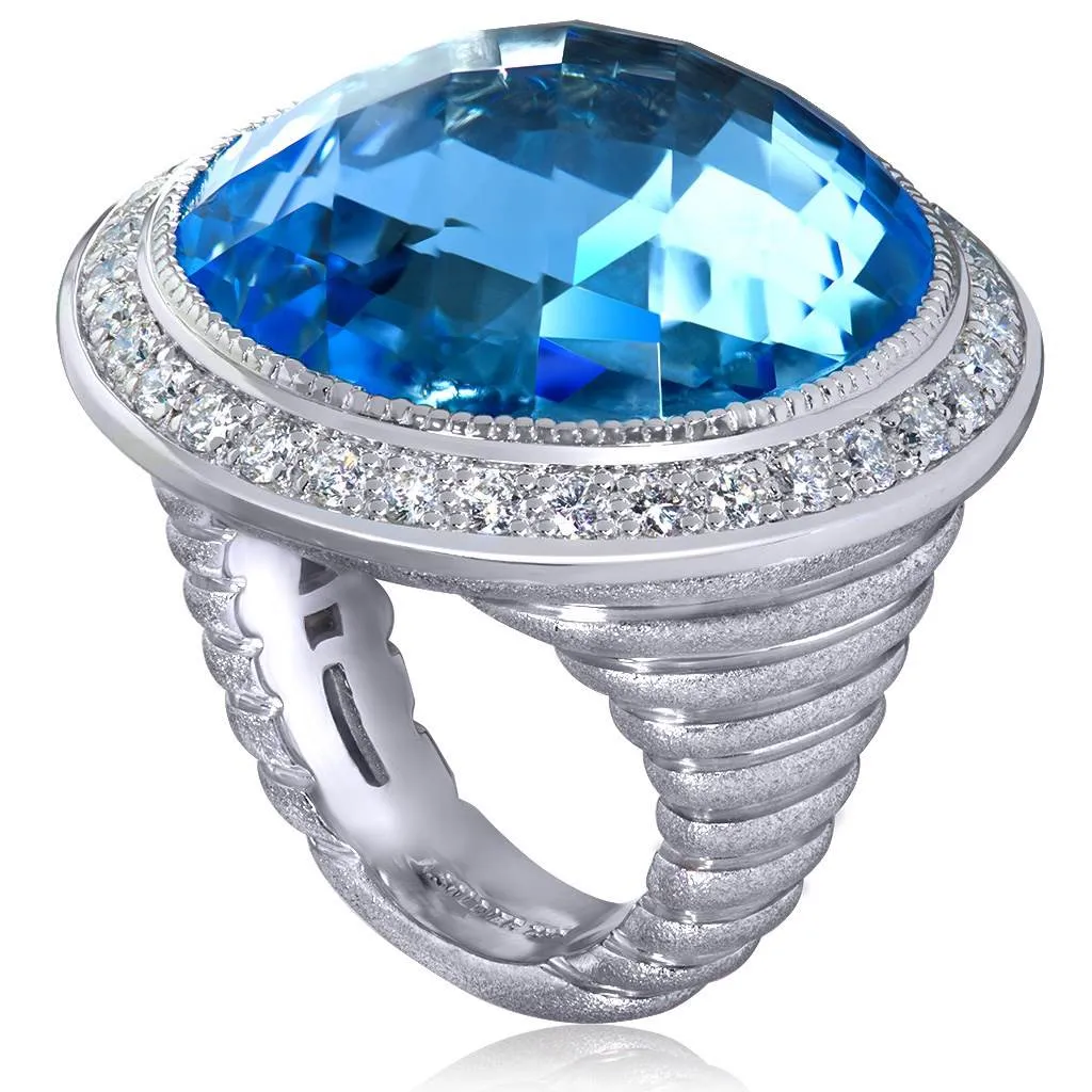 Gold Symbolica Ring with Blue Topaz & White Diamonds