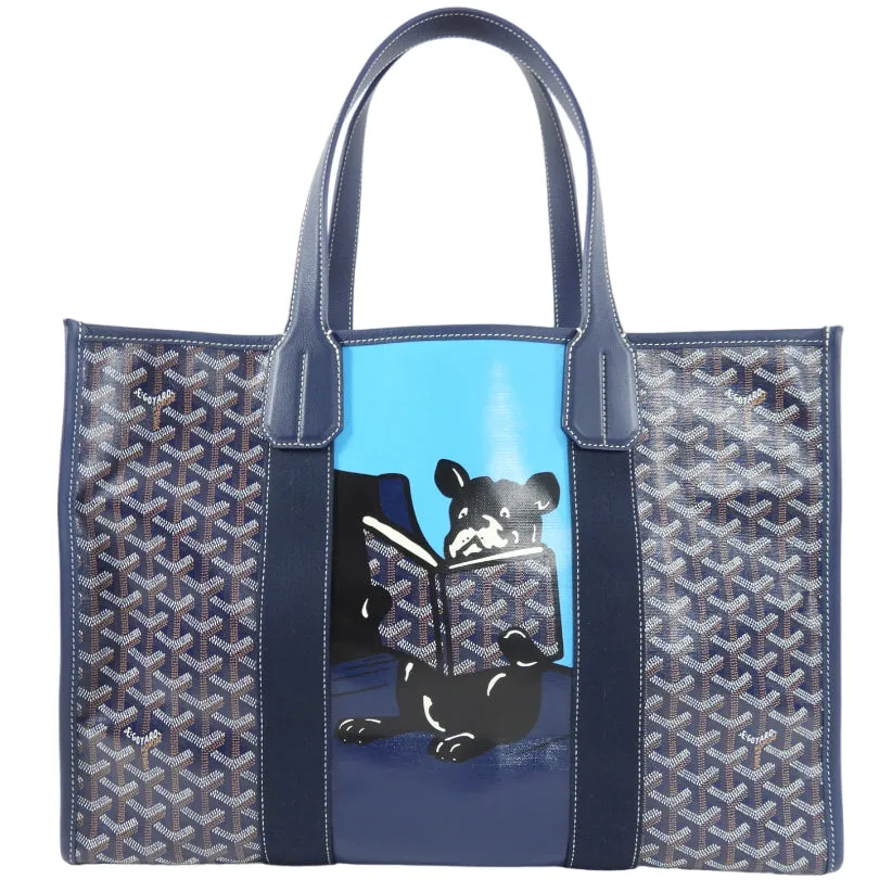 Goyard Navy Blue Vilette Tote Bag MM French Bulldog