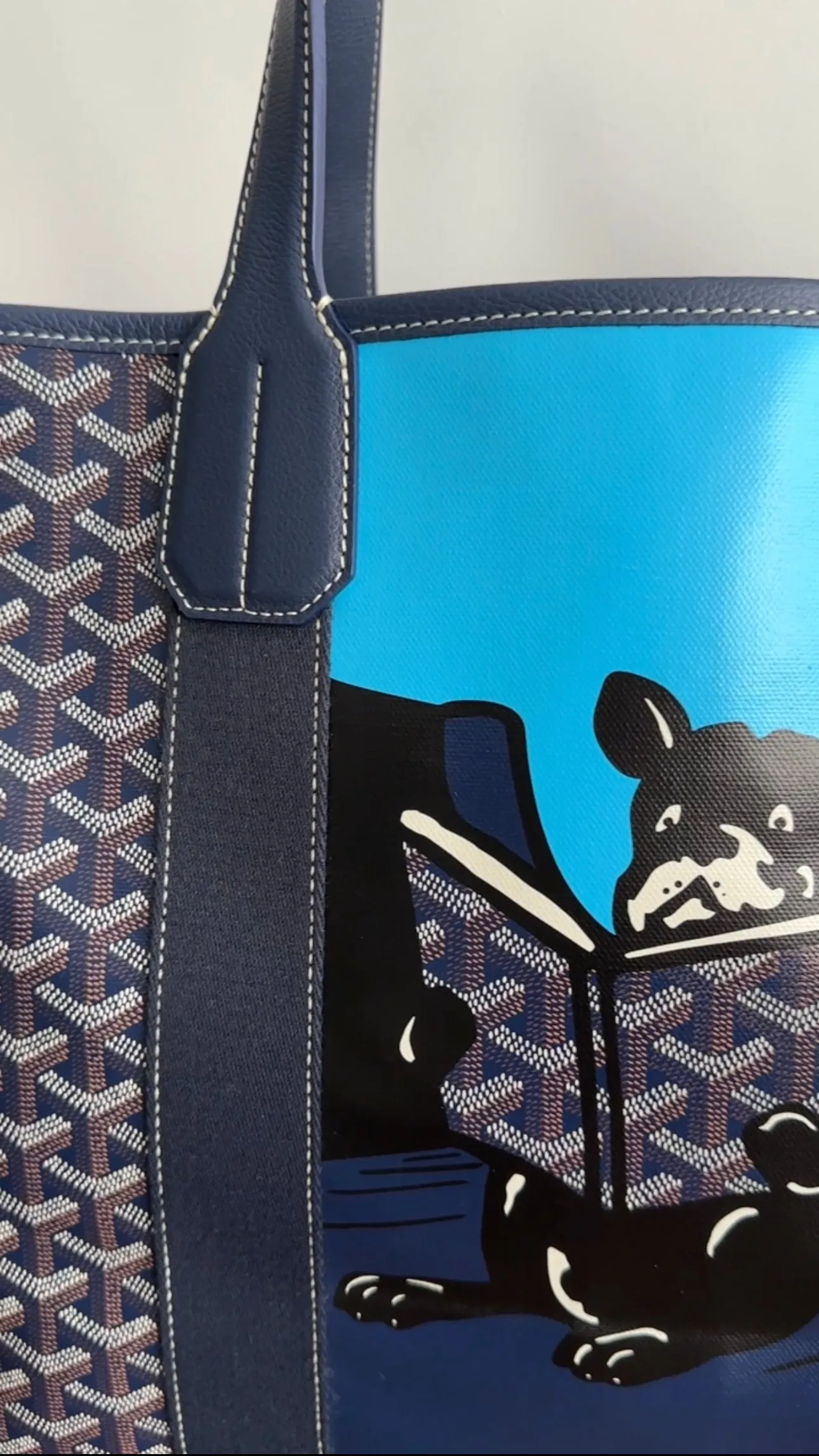 Goyard Navy Blue Vilette Tote Bag MM French Bulldog