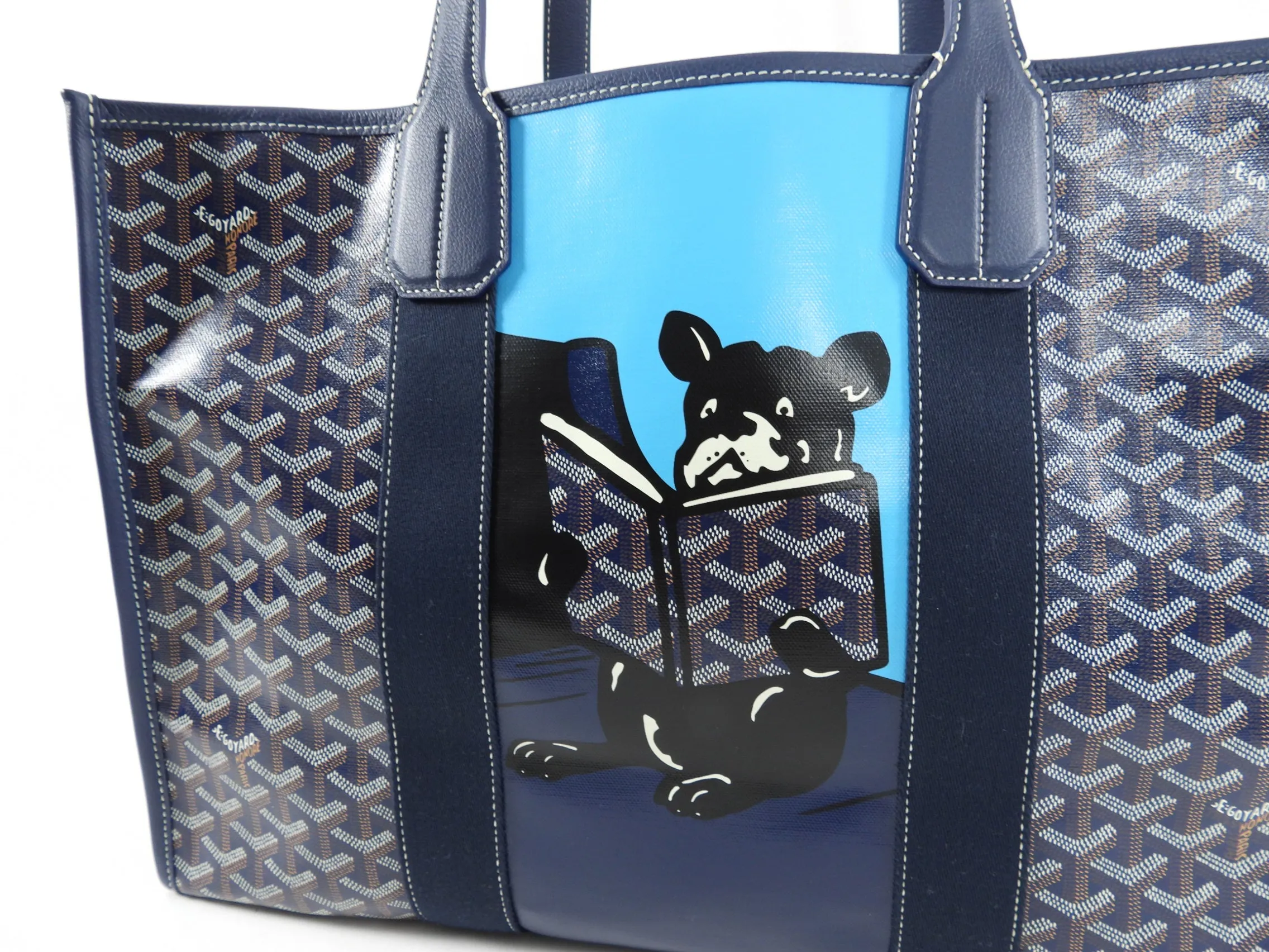 Goyard Navy Blue Vilette Tote Bag MM French Bulldog