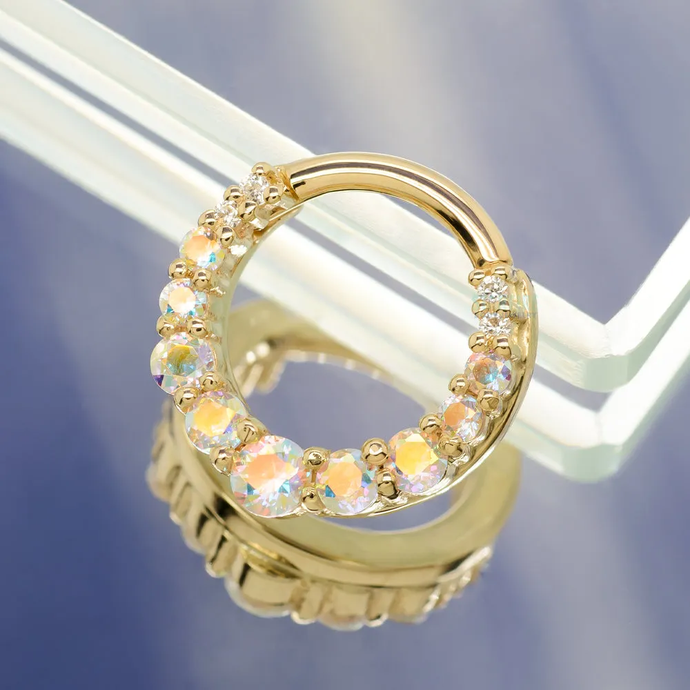 Graduating Gem Oaktier Hinge Ring in Gold with Mercury Mist Topaz' & White CZ's