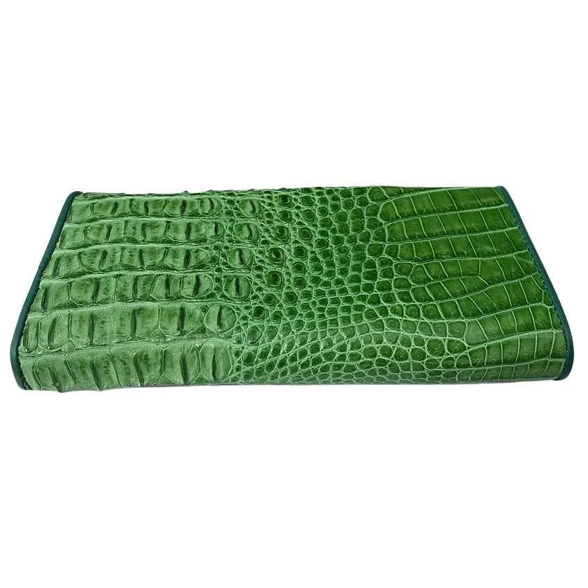 Green Crocodile Leather Long Wallet