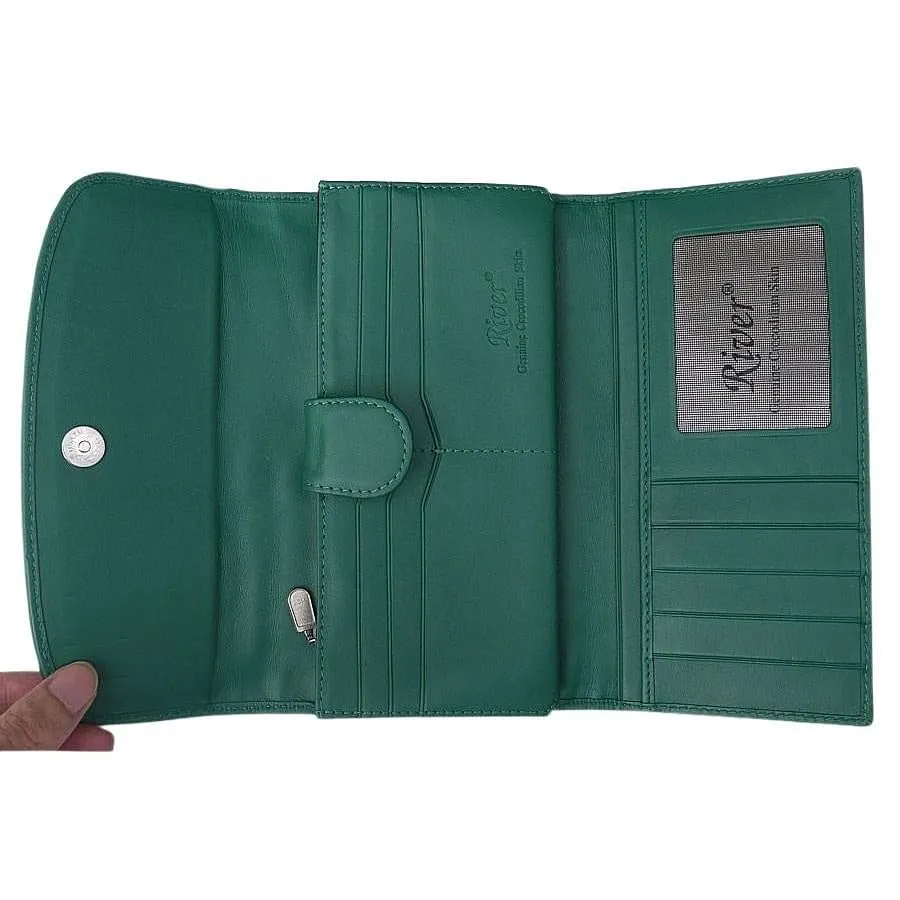 Green Crocodile Leather Long Wallet