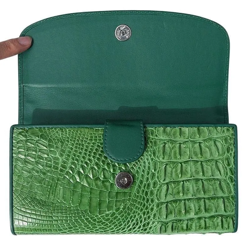 Green Crocodile Leather Long Wallet