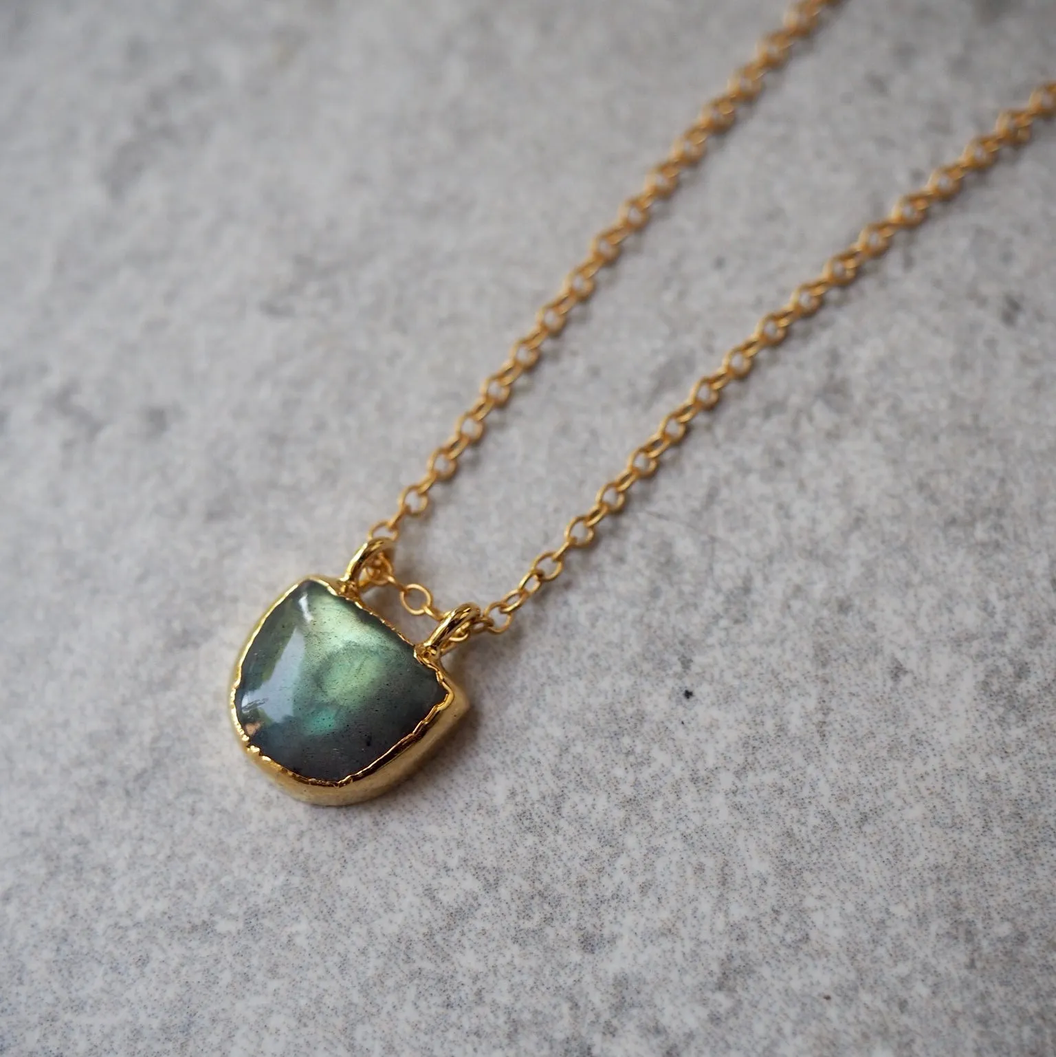 Half Moon Gold Necklace with Labradorite