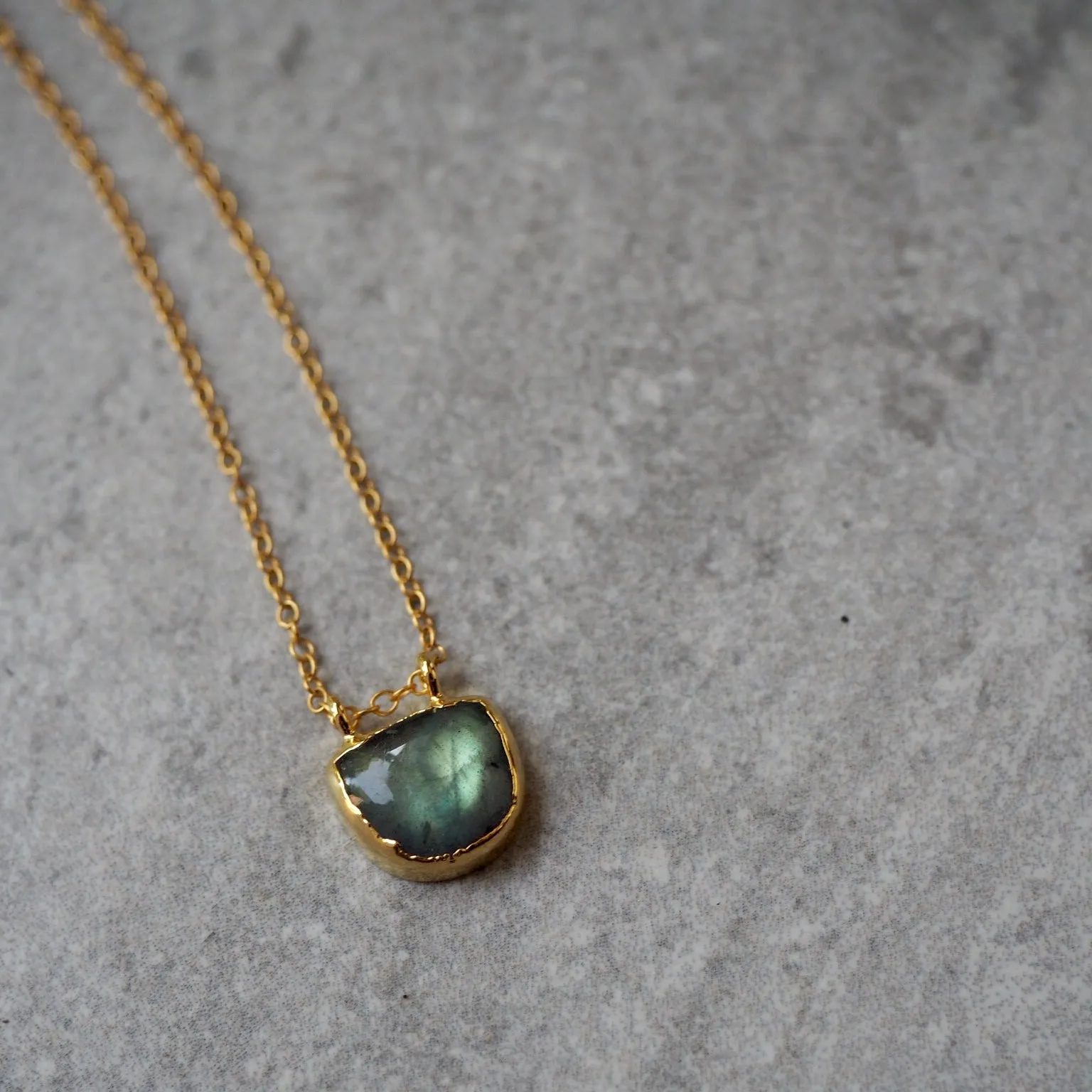 Half Moon Gold Necklace with Labradorite