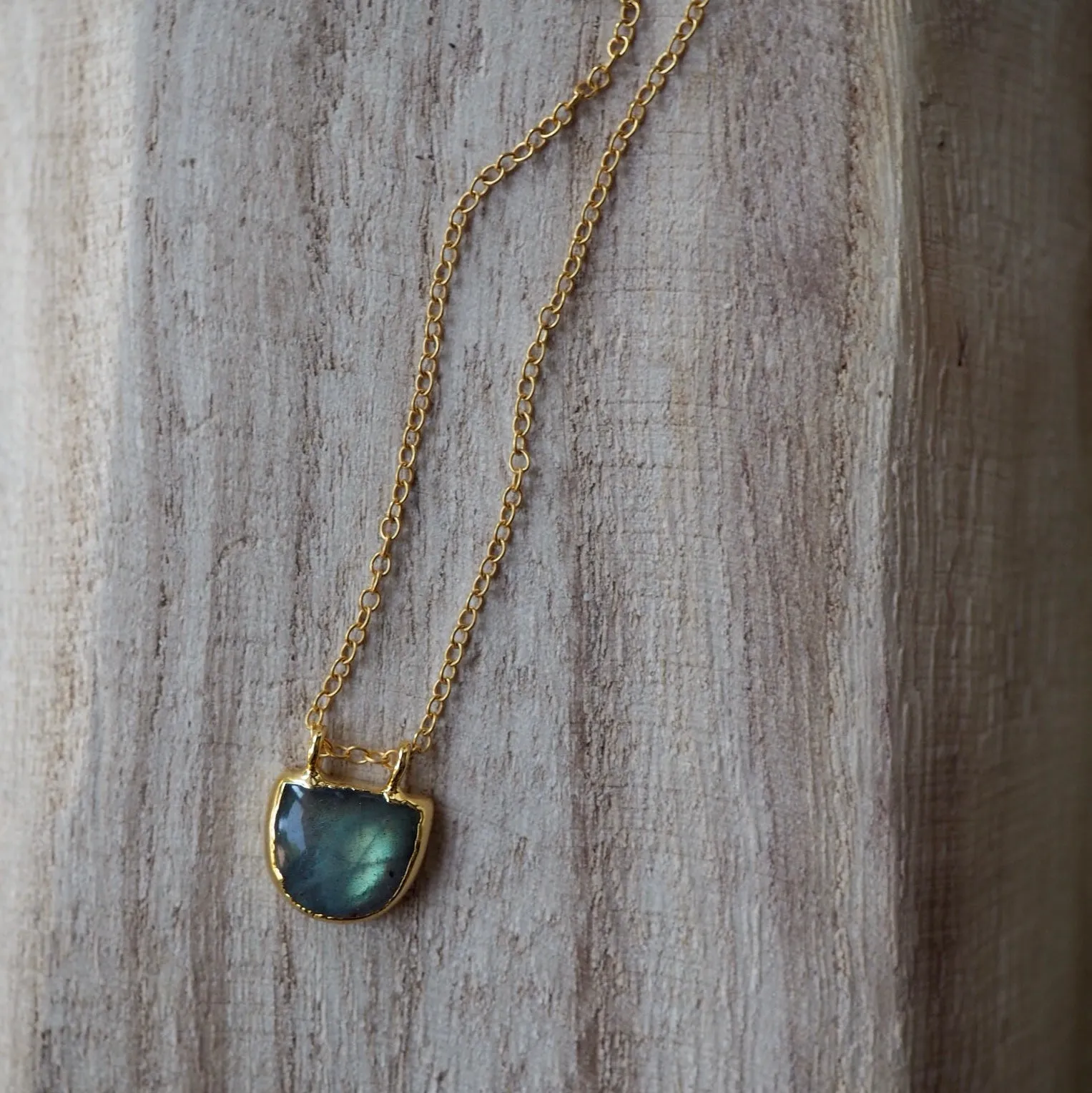 Half Moon Gold Necklace with Labradorite