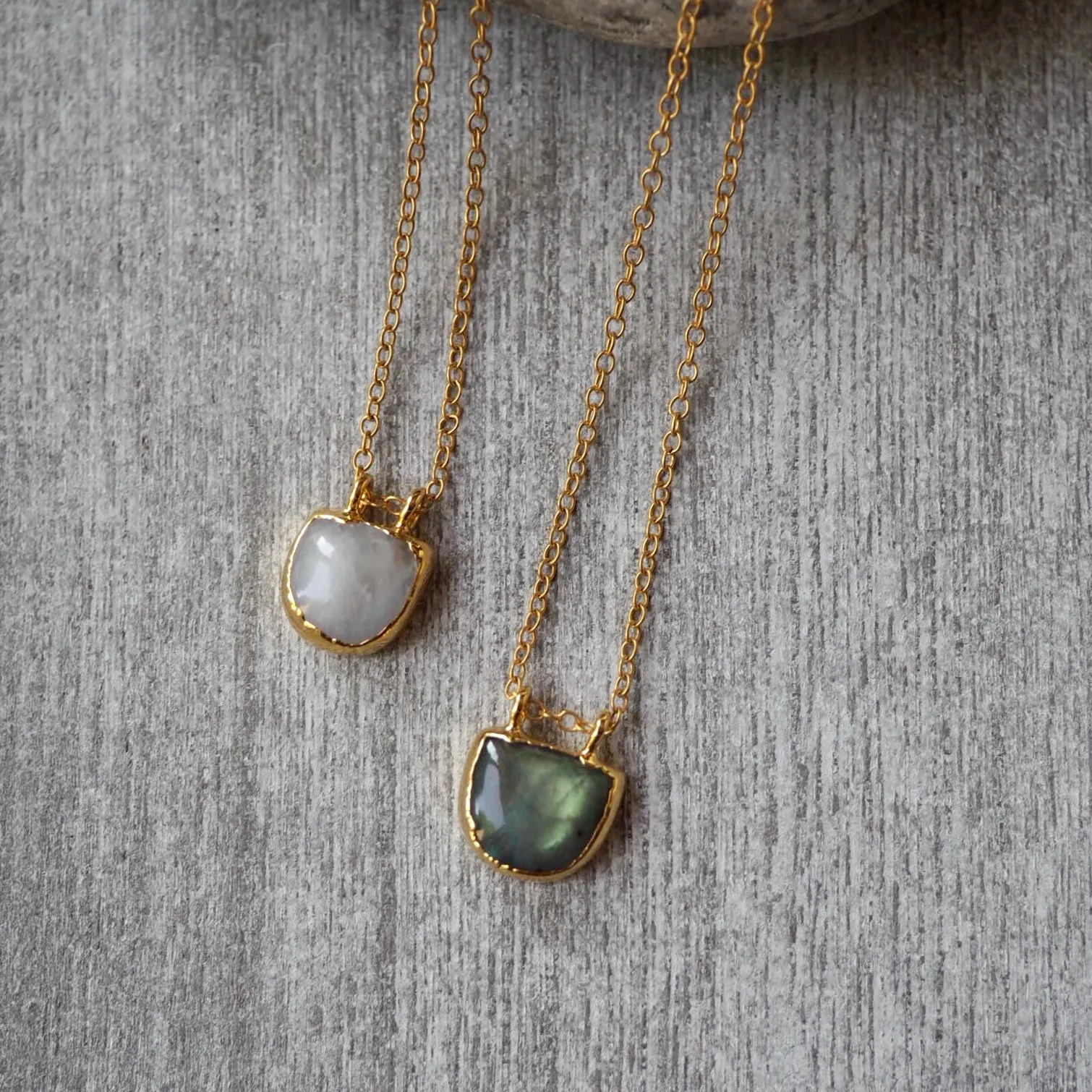 Half Moon Gold Necklace with Labradorite