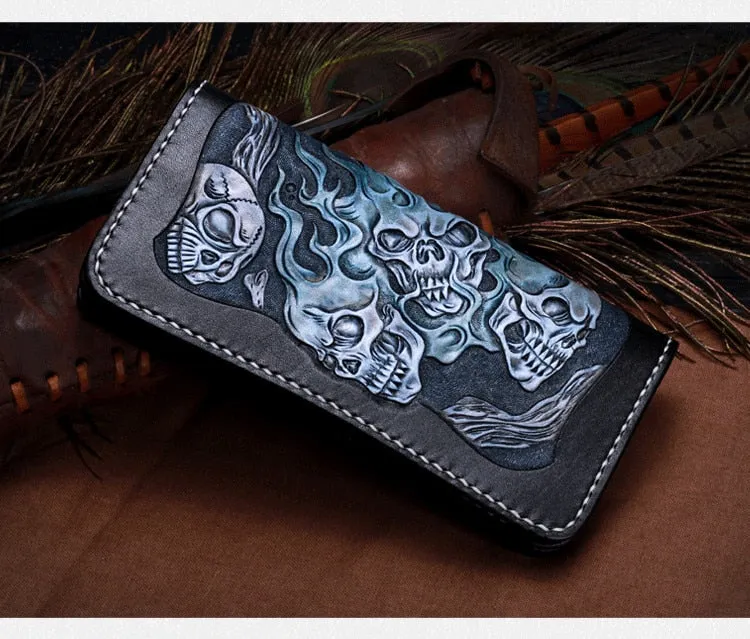 Hand Carving Leather Skull Wallet